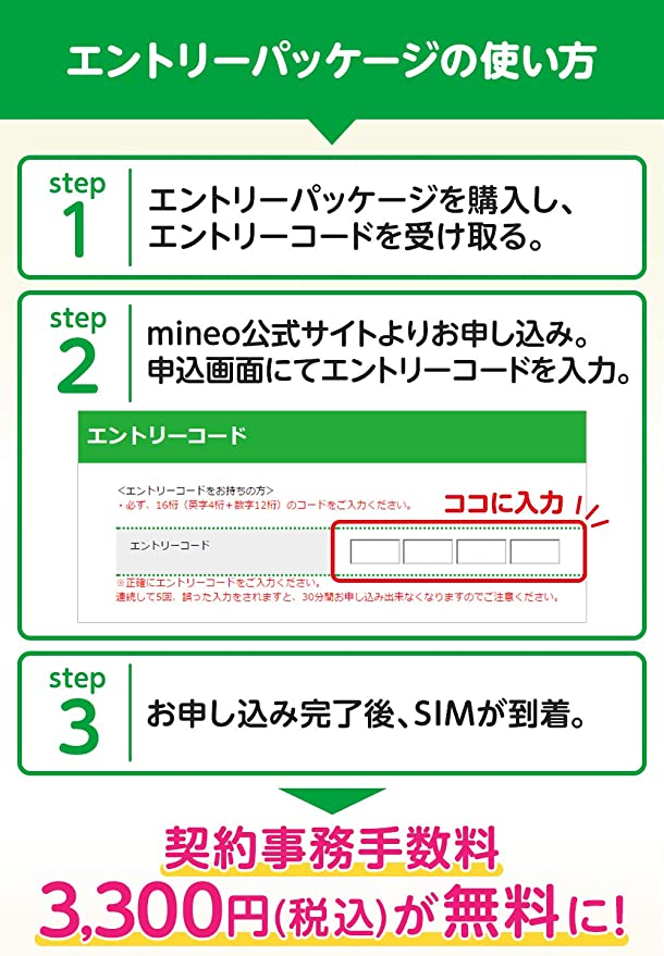 mineoエントリーコードの使い方